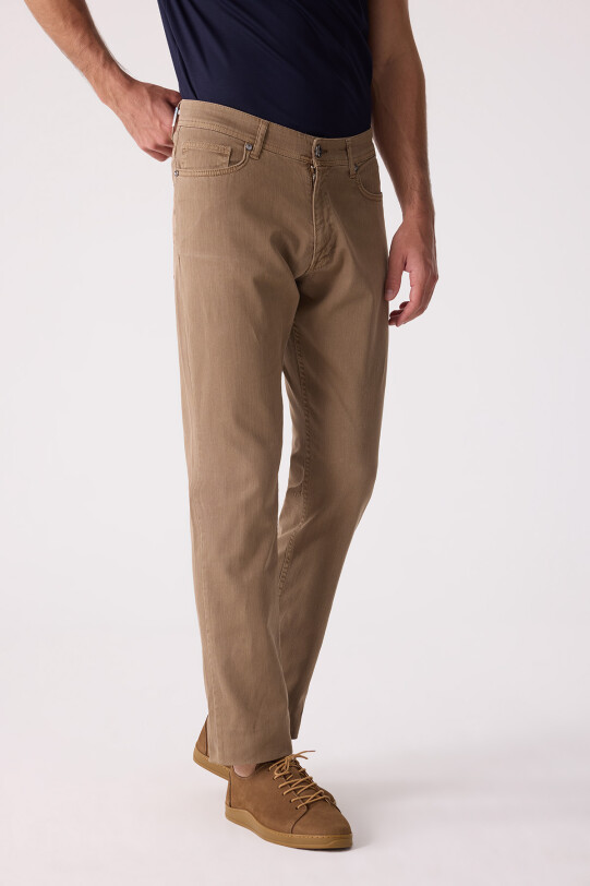 Erkek Camel Slim Fit Üst Cep Kanvas Pantolon