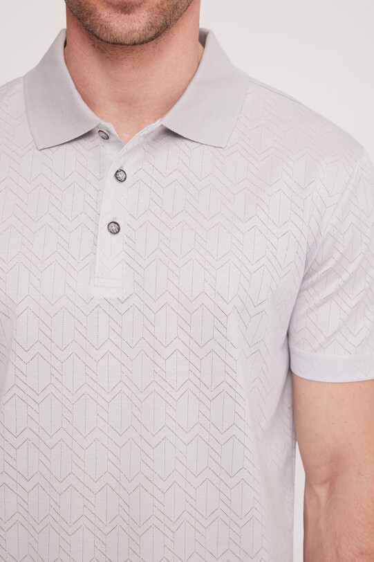 Erkek Ekru Polo Yaka Desenli T-Shirt