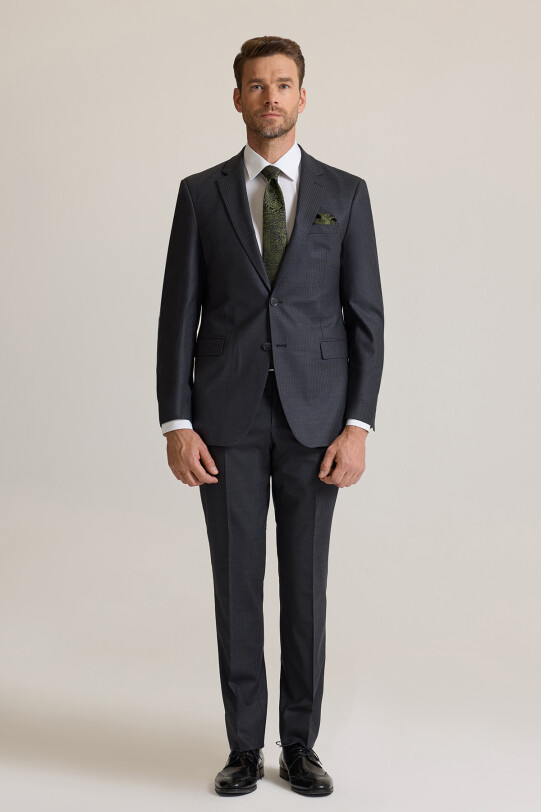 Erkek Füme Çizgili Regular Fit Takım Elbise