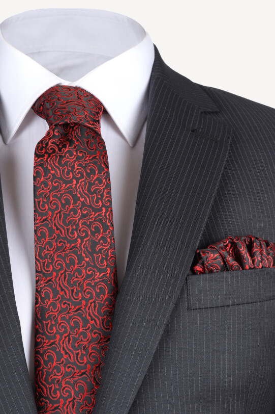 Erkek Füme Çizgili Regular Fit Takım Elbise