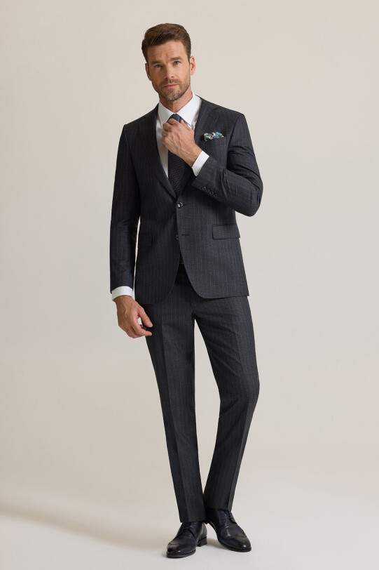 Erkek Füme Klasik Çizgili Takım Elbise