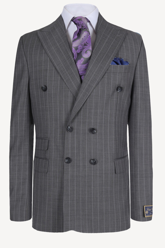 Erkek Füme Kruvaze Çizgili Regular Fit Takım Elbise