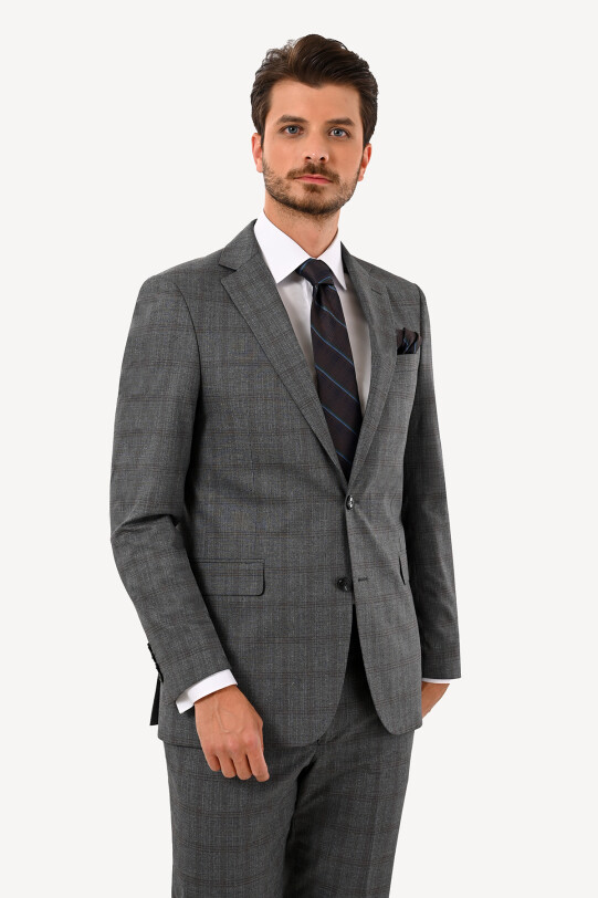 Erkek Füme Regular Fit Çift Yırtmaç Takım Elbise
