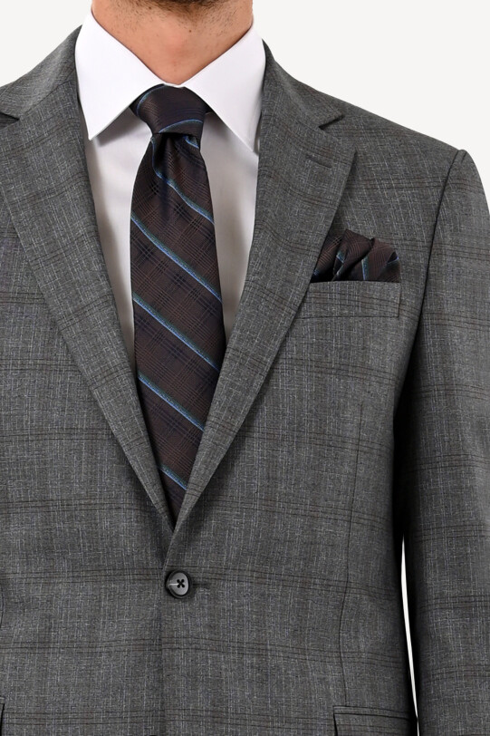 Erkek Füme Regular Fit Çift Yırtmaç Takım Elbise