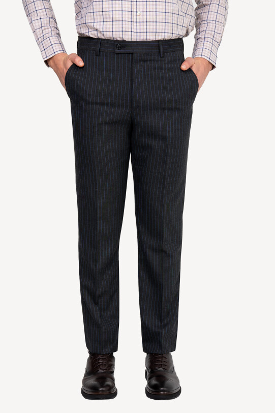 Erkek Füme Regular Fit Çizgili Kumaş Pantolon