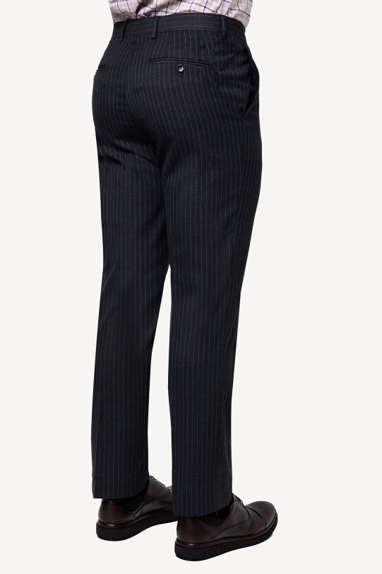 Erkek Füme Regular Fit Çizgili Kumaş Pantolon