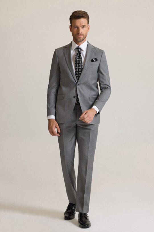 Erkek Füme Regular Fit Desenli Takım Elbise