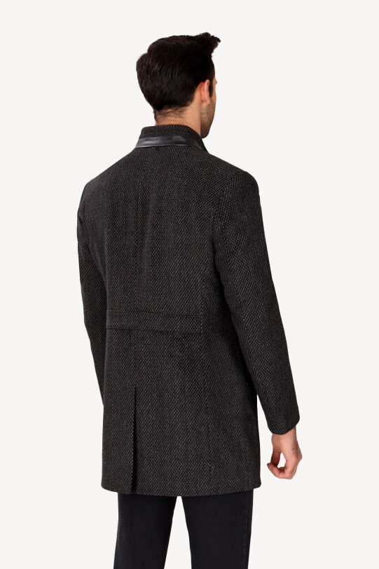 Erkek Füme Regular Fit Hakim Yaka Desenli Palto