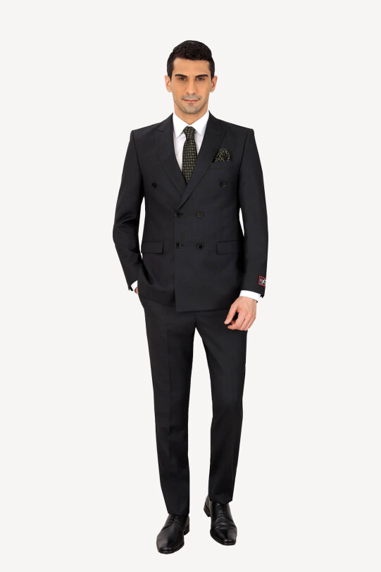 Erkek Füme Regular Fit Kruvaze Takım Elbise