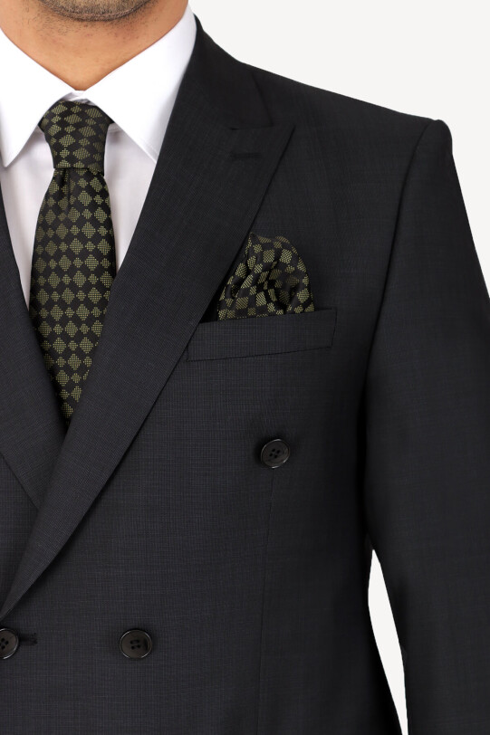 Erkek Füme Regular Fit Kruvaze Takım Elbise