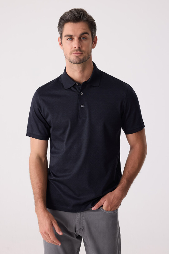 Erkek Füme Regular Fit Merserize Desenli Polo Yaka Tişört