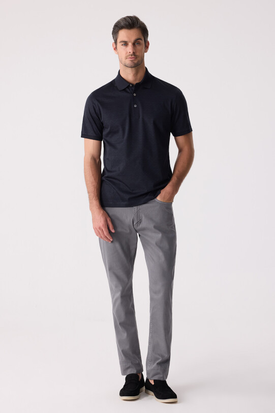 Erkek Füme Regular Fit Merserize Desenli Polo Yaka Tişört