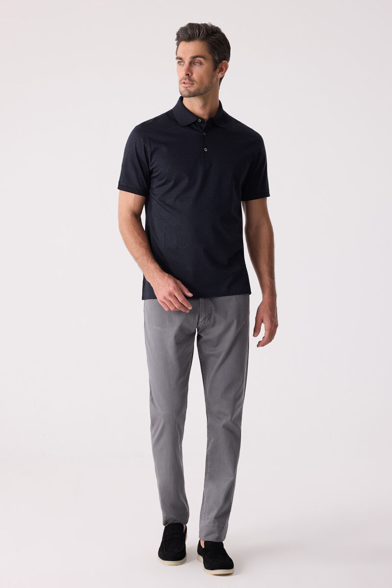 Erkek Füme Regular Fit Merserize Desenli Polo Yaka Tişört - 4