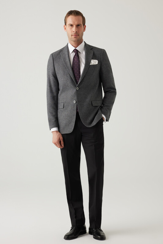 Erkek Füme Regular Fit Mono Yaka Kışlık Yünlü Ceket