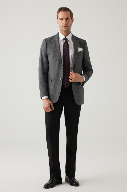 Erkek Füme Regular Fit Mono Yaka Kışlık Yünlü Ceket