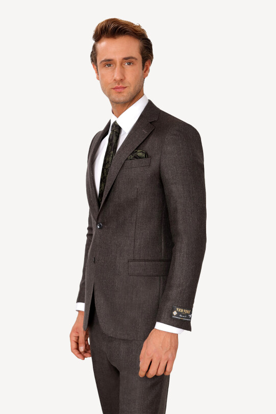 Erkek Füme Regular Fit Mono Yaka Takım Elbise