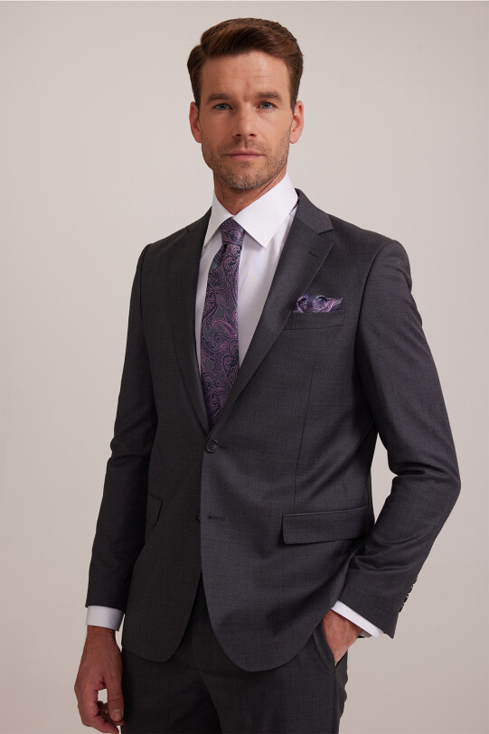 Erkek Füme Regular Fit Takım Elbise