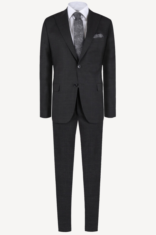 Erkek Füme Slim Fit Sivri Yaka Takım Elbise