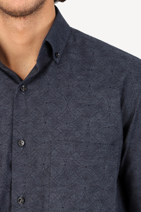 Erkek Füme Uzun Kol Regular Fit Desenli Gömlek