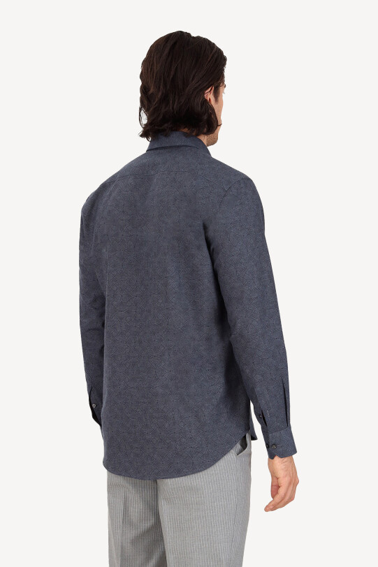 Erkek Füme Uzun Kol Regular Fit Desenli Gömlek