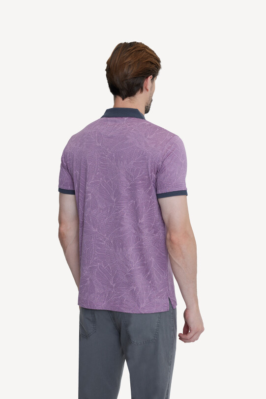 Erkek Fuşya Pembe Polo Yaka Pamuklu Desenli T-shirt