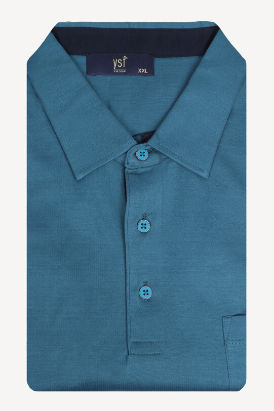 Erkek Gök Mavisi Polo Yaka Regular Fit Tshirt - YSF