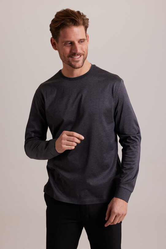 Erkek Gri Bisiklet Yaka Sweatshirt