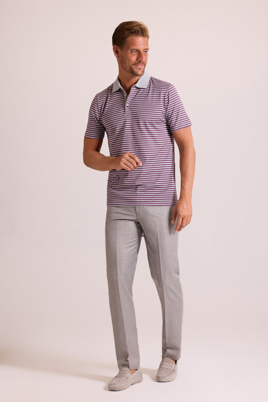 Erkek Gri Çizgili Polo Yaka T-Shirt