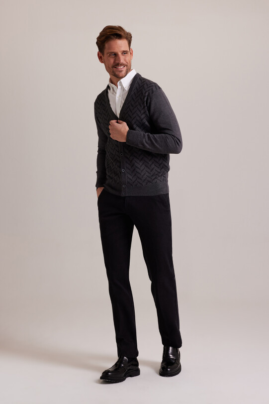 Erkek Gri Desenli Triko Hırka