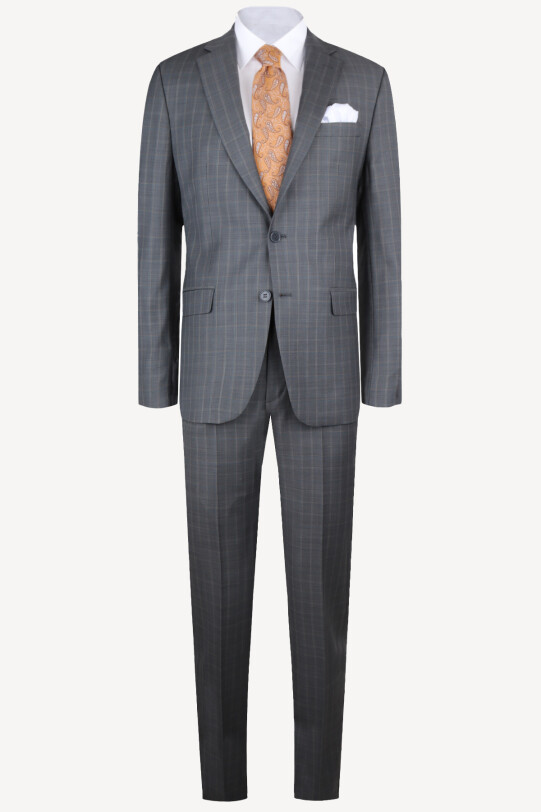 Erkek Gri Ekose Regular Fit Takım Elbise - YSF