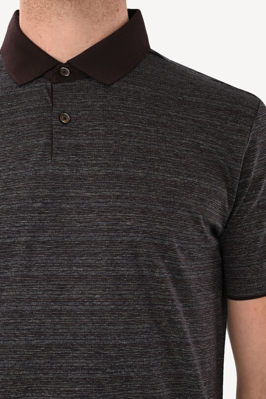 Erkek Gri Kahve Desenli Regular Fit Polo Yaka Tshirt