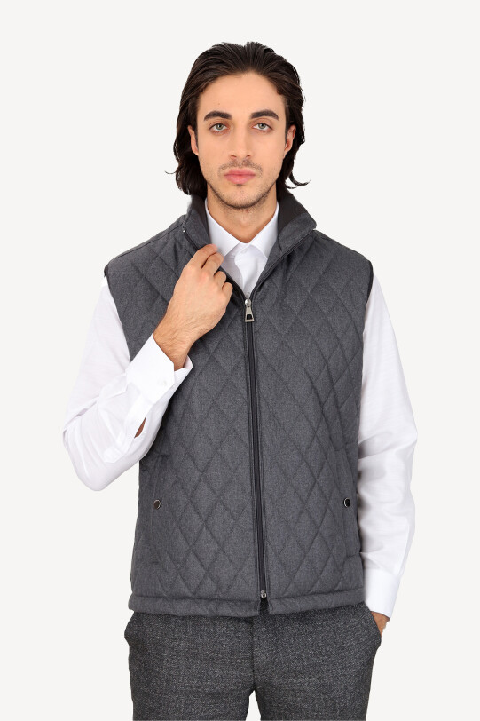 Erkek Gri Kapitone Klasik Yelek
