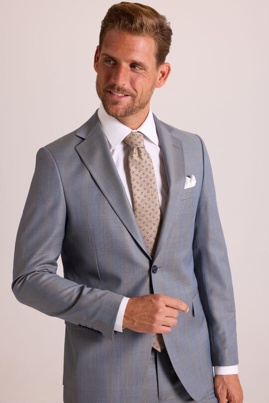 Erkek Gri Kareli Regular Fit Mono Yaka Takım Elbise