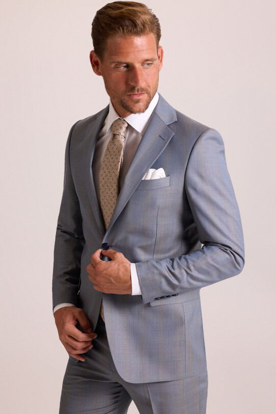 Erkek Gri Kareli Regular Fit Mono Yaka Takım Elbise