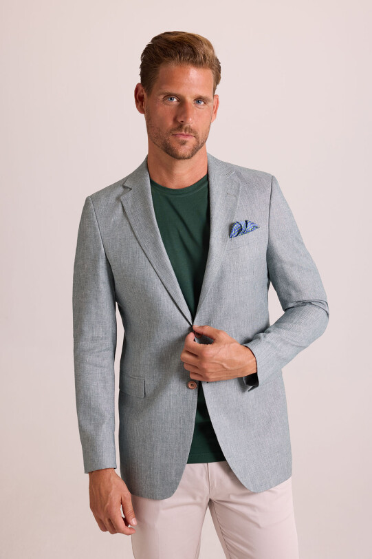 Erkek Çağla Yeşil Keten Spor Ceket