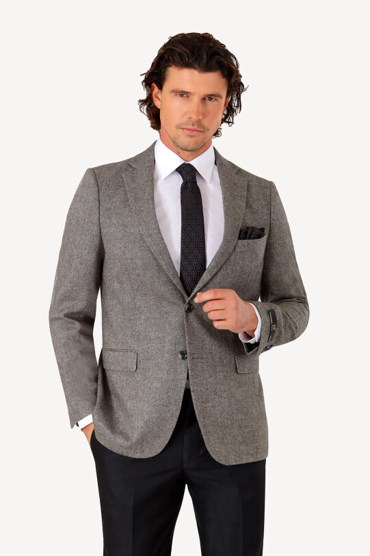Erkek Gri Kışlık Yünlü Regular Fit Tek Ceket - YSF