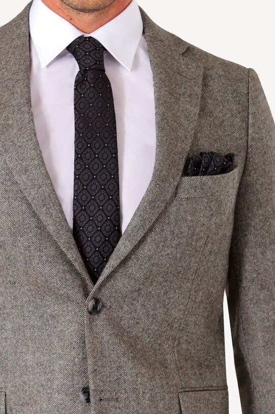 Erkek Gri Kışlık Yünlü Regular Fit Tek Ceket