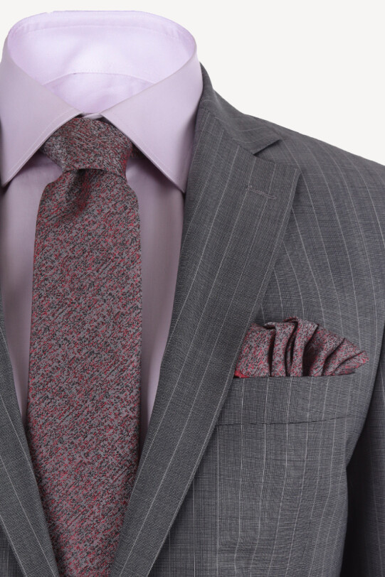 Erkek Gri Klasik Çizgili Takım Elbise