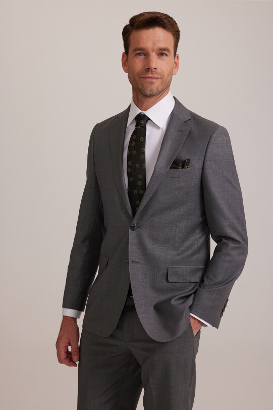 Erkek Gri Klasik Desenli Kumaş Takım Elbise