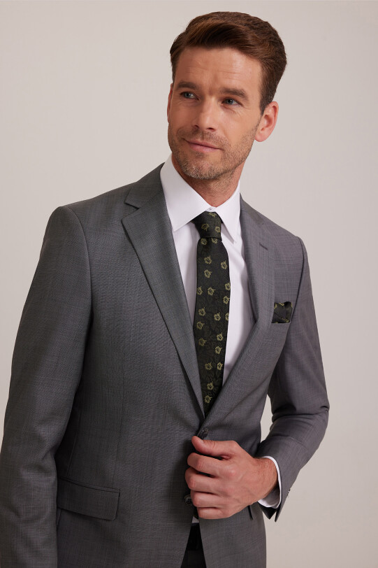 Erkek Gri Klasik Desenli Kumaş Takım Elbise