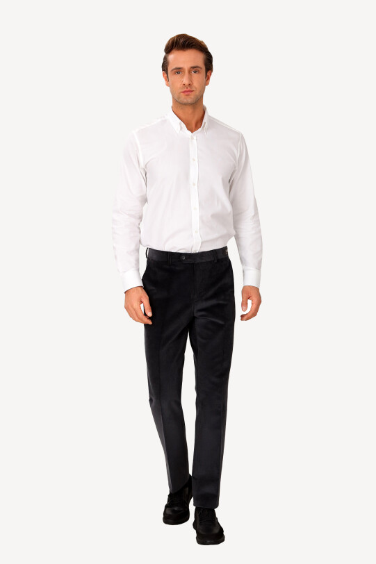 Erkek Gri Klasik Kadife Pantolon