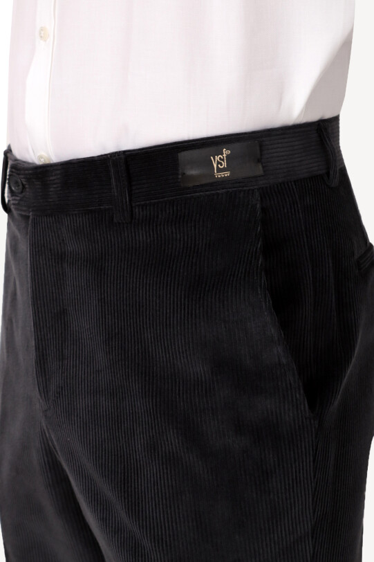 Erkek Gri Klasik Kadife Pantolon