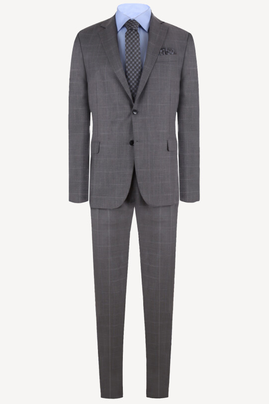 Erkek Gri Klasik Kareli Takım Elbise