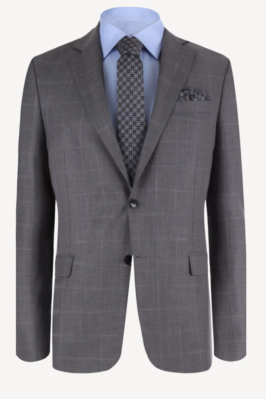 Erkek Gri Klasik Kareli Takım Elbise