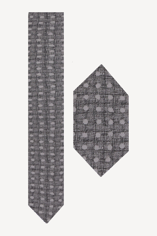 Erkek Gri Kravat Mendil Set - YSF