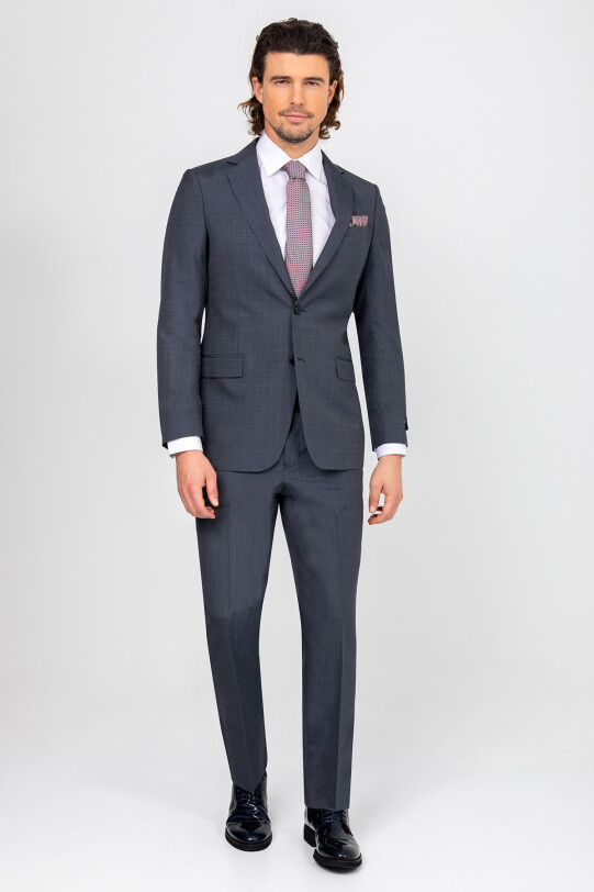 Erkek Gri Lacivert Regular Fit Takım Elbise