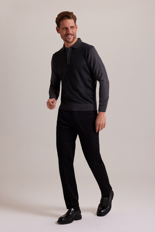 Erkek Gri Polo Yaka Desenli Triko