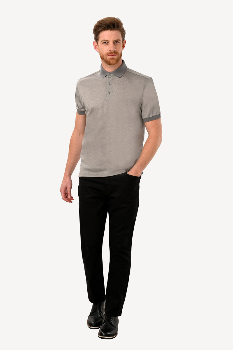 Erkek Gri Polo Yaka Regular Fit Desenli Tshirt - 3
