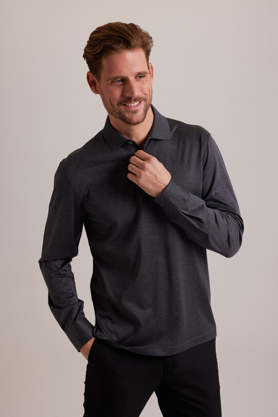 Erkek Gri Polo Yaka Sweatshirt