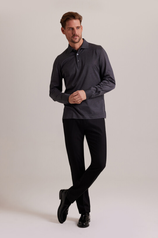 Erkek Gri Polo Yaka Sweatshirt